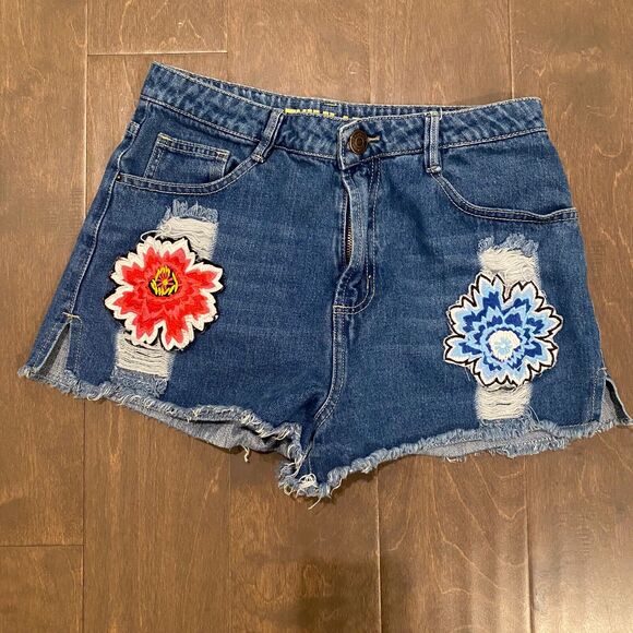 Denim Lab Cut Off Jean Shorts Womens Size M (28”) Embroidered Flowers - Picture 3 of 11